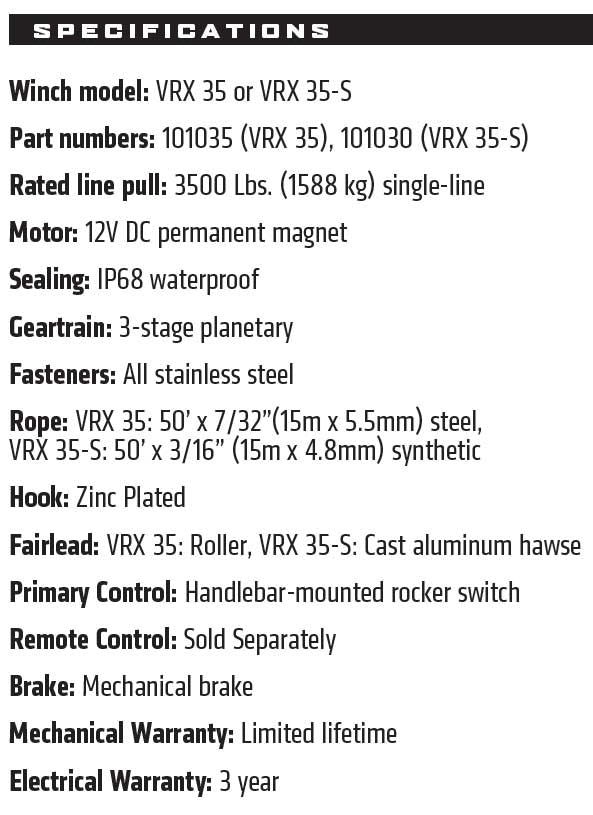 WARN VRX 3500LB (1587KG) 12V ATV WINCH WITH STEEL CABLE